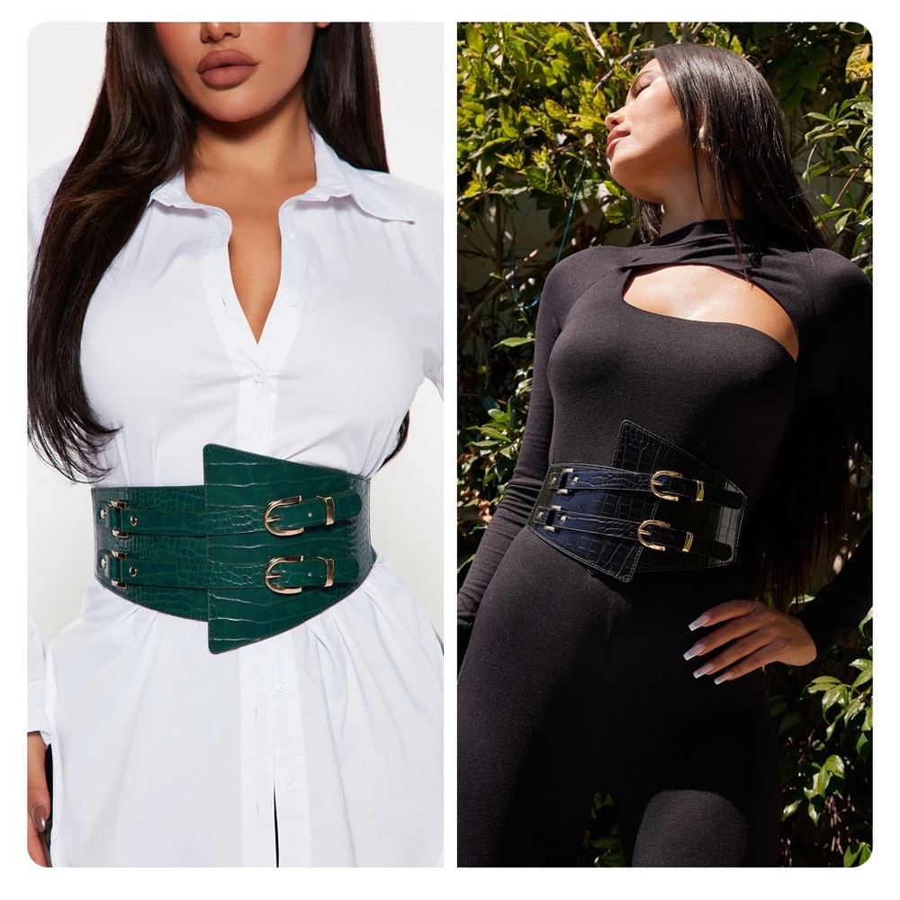 Elegant Crocodile-Embossed Leather Belts - Green and Black